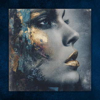 Djärv guld teal dramatisk porträtt modern konst poster