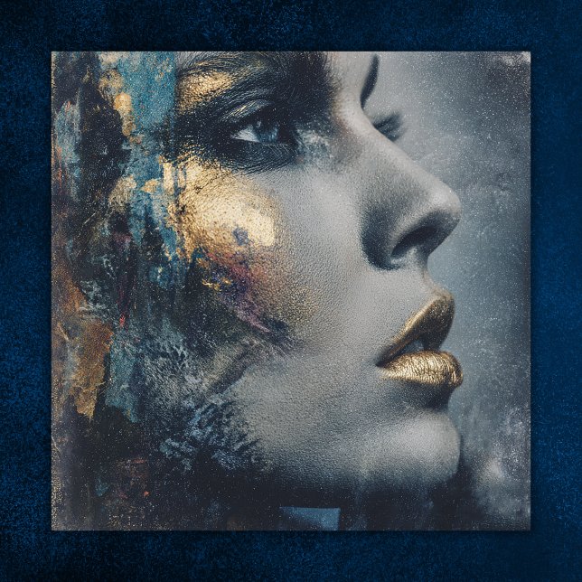 Djärv guld teal dramatisk porträtt modern konst poster (Bold Gold Teal Dramatic Portrait Modern Art Poster)