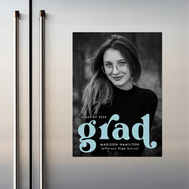 Djärv himmelblå typografi Foto Examen Magnetisk Inbjudningskort (Skapare uppladdad)