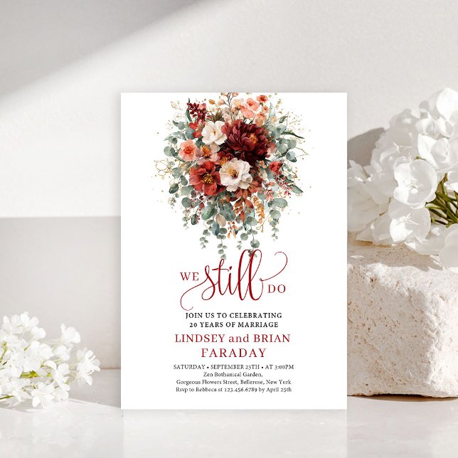 Djärv Höst Mörkröd Blommig Löfteförnyelse Inbjudan (Bold Fall Maroon Floral Vow Renewal Invitation

)