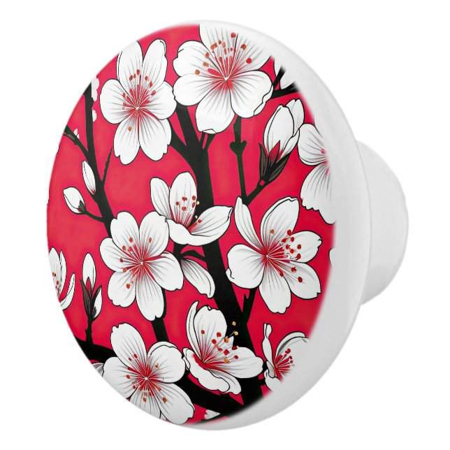 Djärv körsbärsblomillustration i rött knopp (Höger)