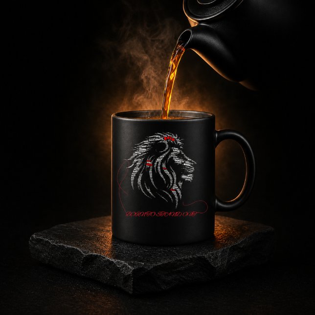 Djärv Lejon Zodiak Lion Röd och Vit Ordkonst Desig Kaffemugg (Skapare uppladdad)