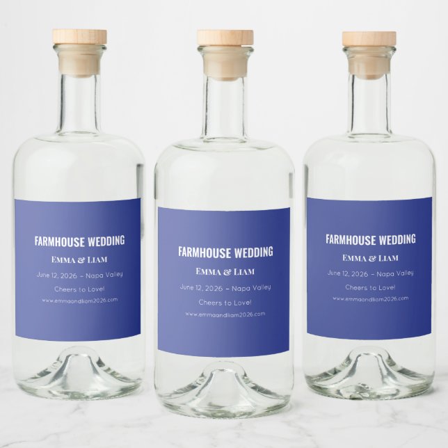 Djärv Minimal Bröllopsinbjudan i Djupblå Spritflaskor Etikett (Flaskor)