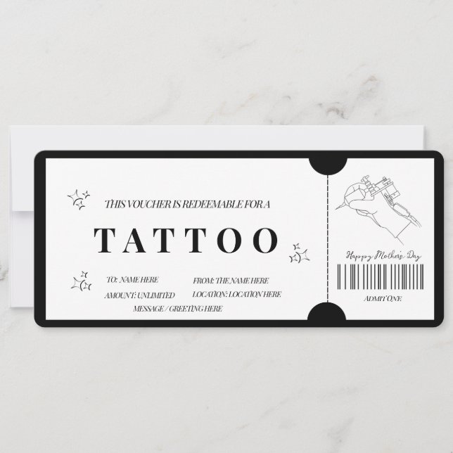 Djärv Minimalistisk Tattoo Voucher  inbjudan (Framsida)