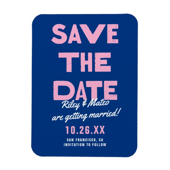 Djärv Modern Funky Bröllopsinbjudan Spara Datum Magnet (Vertikal)