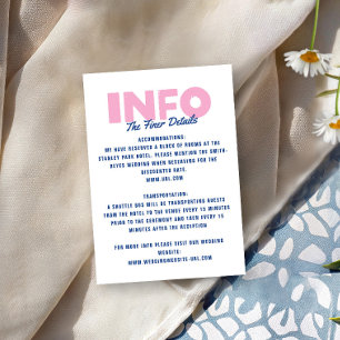 Djärv Modern Funky Färgrik Blå Rosa Bröllop Tilläggskort