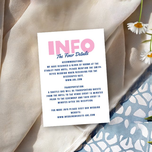Djärv Modern Funky Färgrik Blå Rosa Bröllop Tilläggskort (Skapare uppladdad)