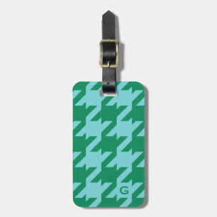 Djärv modern grön blåtthoundstooth med monogramen bagagebricka