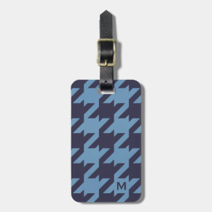 Djärv modern marinblå houndstooth med monogramen bagagebricka