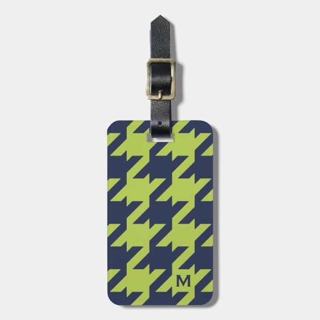 Djärv modern maringrönthoundstooth med monogramen bagagebricka (Vertikal Framsida)