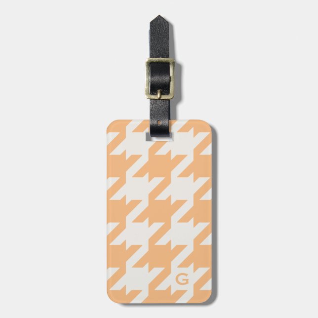 Djärv modern orange houndstooth med monogramen bagagebricka (Vertikal Framsida)