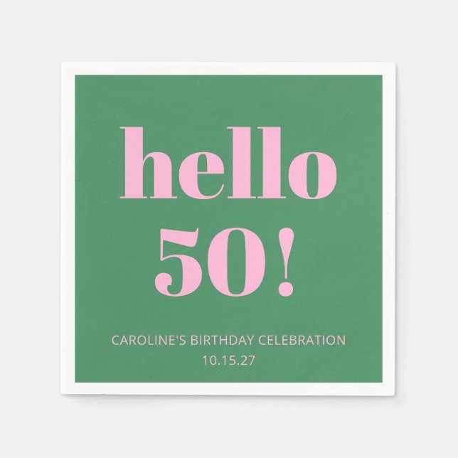 Djärv Modern Retro Rosa Grön 50-års Födelsedag Pappersservett (Framsidan)