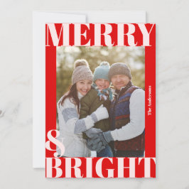 Djärv Modern Röd Vit Merry & Bright Foto Julkort