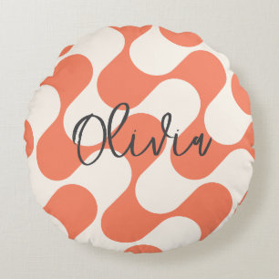 Djärv Modern Söt Retro Orange & Vit Chic Rund Kudde