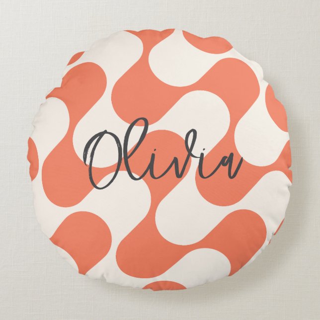 Djärv Modern Söt Retro Orange & Vit Chic  Rund Kudde (Framsidan)