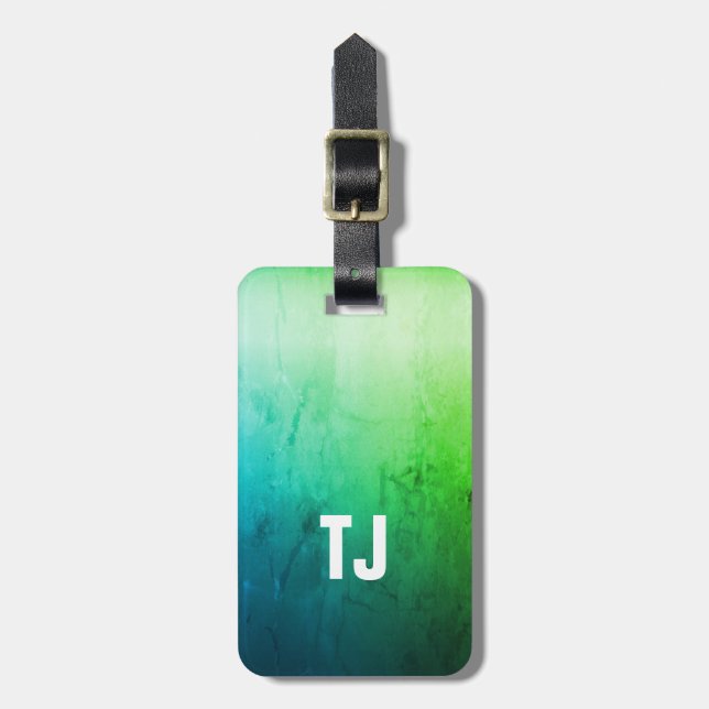 Djärv Monogram för enkel kall strukturgröntvit Bagagebricka (Vertikal Framsida)