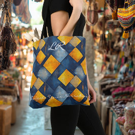 Djärv och elegant gul och blå diamant-handväska tygkasse