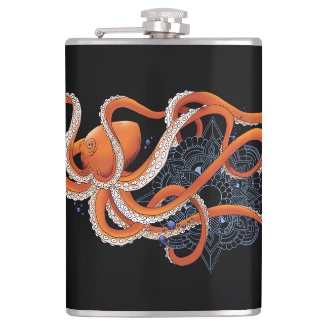 Djärv Orange Hypnotiserande Bläckfisk Mandala  Fickplunta (Framsidan)