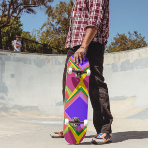 Djärv orkidé och guld abstrakt retro geometrisk ko mini skateboard bräda 18,5 cm