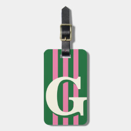 Djärv Personlig Initial, Rosa och Grön Rand Bagagebricka