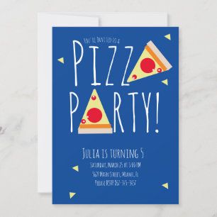 Djärv Pizza Födelsedagsfest Restaurang Blå Röd Inbjudningar