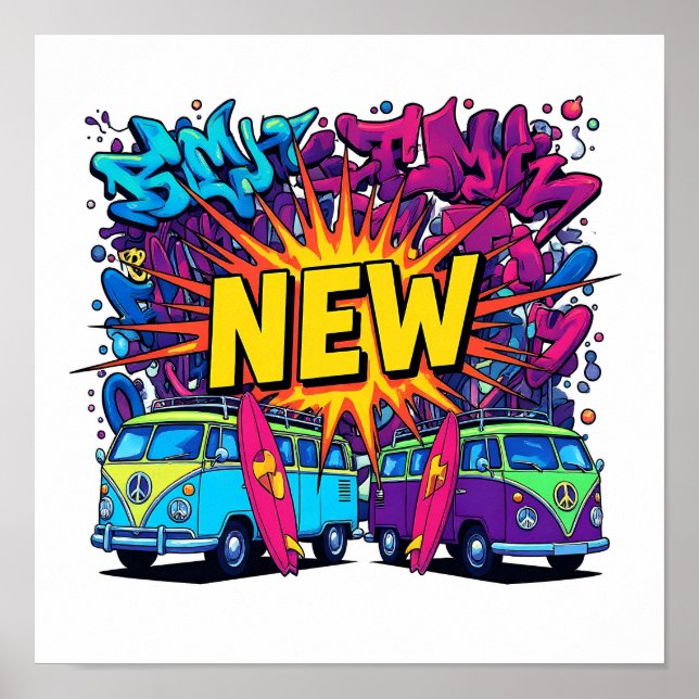 Djärv platt färggrafik: Neon NEW Wave Popkonst Poster (Framsidan)