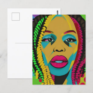 Djärv Pop Art-afroamerikansk kvinna med locs Vykort