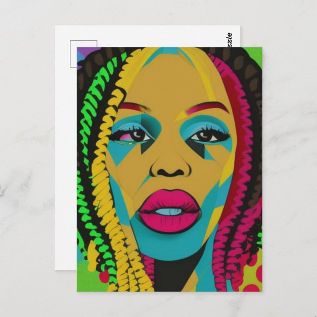 Djärv Pop Art-afroamerikansk kvinna med locs Vykort (Fram/baksida)