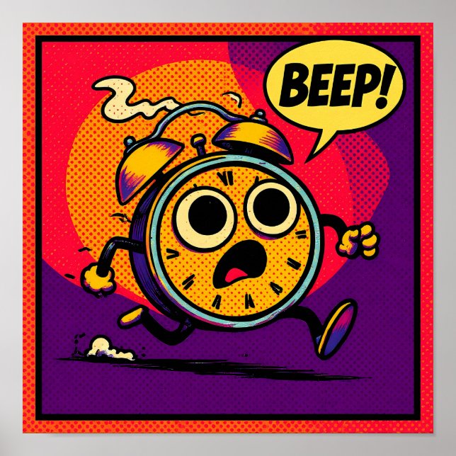 Djärv Pop Art-grafik: Brinnande klocka med BEEP! Poster (Framsidan)