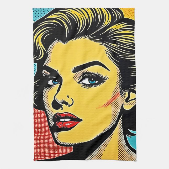 Djärv Pop Art Kvinna Definierad Kökshandduk (Vertikal)
