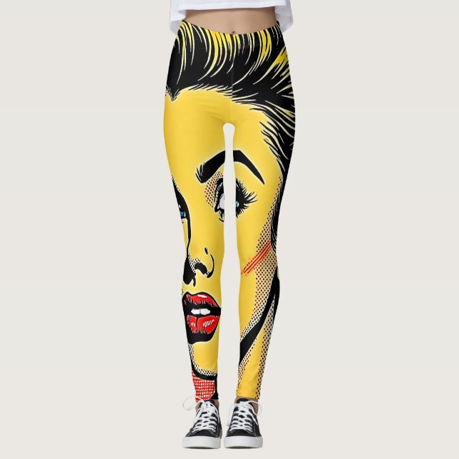 Djärv Pop Art Kvinna Definierad Leggings (Framsida)