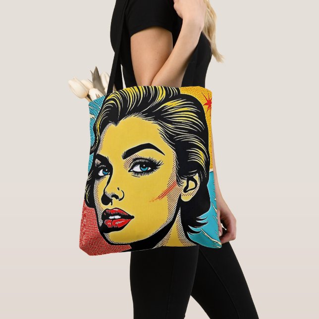 Djärv Pop Art Kvinna Definierad Tygkasse (Närbild)