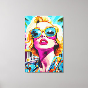 Djärv Pop Art Porträtt av Glamorös Kvinna Canvastryck