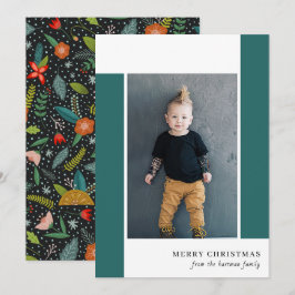 Djärv Retro Citrus & Blommig Teal Julfotokort Julkort