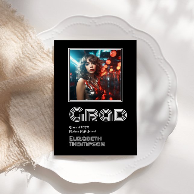 Djärv Retro Diskobild för Examen Meddelande (Bold Retro Disco Graduation Photo Announcement)