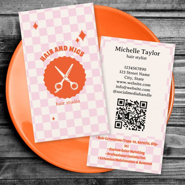 Djärv Retro Frisörstylist Whimsical Klotter Rosa R Visitkort (BOLD 70S RETRO HAIR  SCISSORS RED AND PINK BUSINESS CARD)