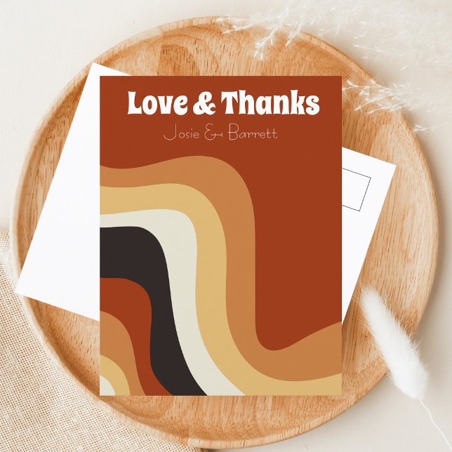 Djärv Retro Groovy 70-tals Bröllopsfoto Kärlek & T Vykort (Skapare uppladdad)