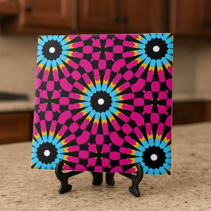 Djärv Retro Rosa Blå Svart Geometrisk Mandala Kakelplatta
