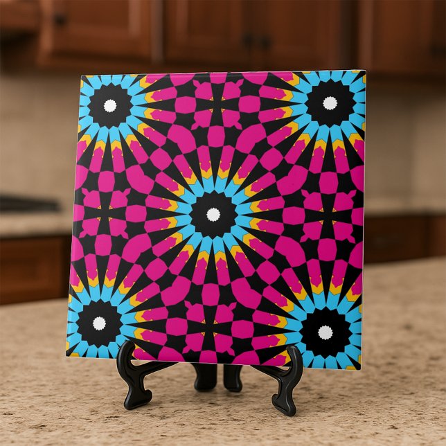 Djärv Retro Rosa Blå Svart Geometrisk Mandala Kakelplatta (Skapare uppladdad)