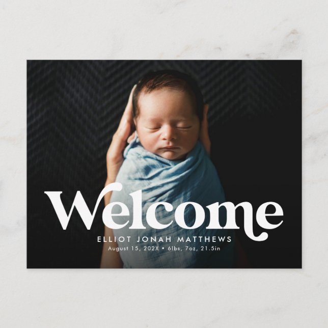 Djärv retro välkomstkort för födelseannonsering meddelande vykort (Framsida)