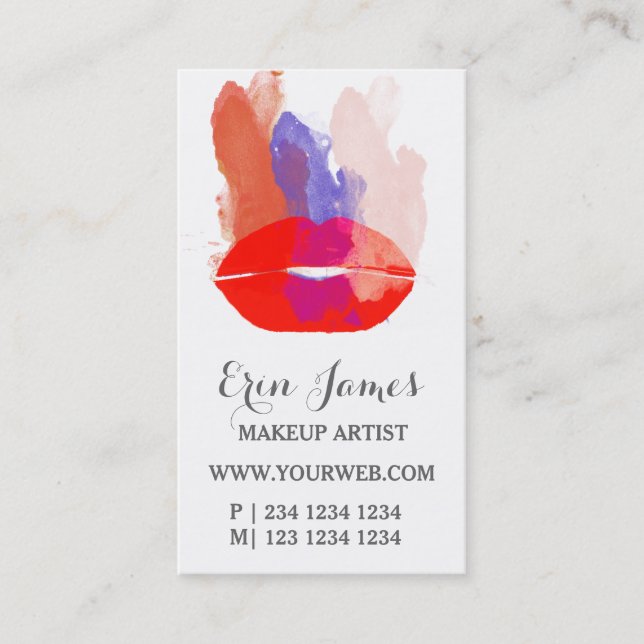 Djärv röd Makeup för läpparvattenfärgpenseldrag Tidsbeställning Kort (Framsida)