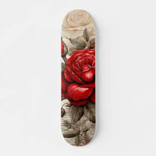 Djärv röd rosen-decoupage inspirerad collage mini skateboard bräda 18,5 cm