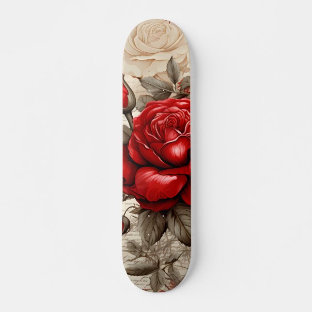 Djärv röd rosen-decoupage inspirerad collage mini skateboard bräda 18,5 cm (Framsida)