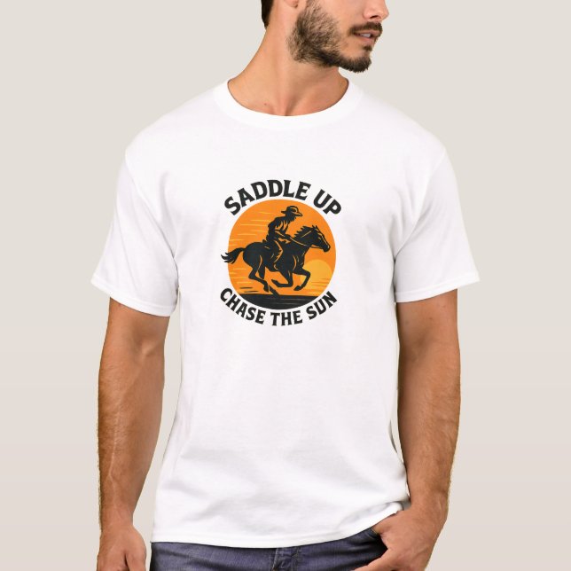 Djärv solnedgångscowboy-jakt design t shirt (Framsida)