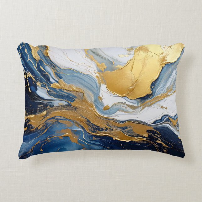 Djärv stänk av guld och blått prydnadskudde (Framsidan)