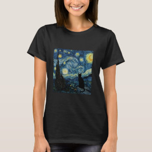 Djärv svart katt Silhuett Van Gogh konststil Graf T Shirt