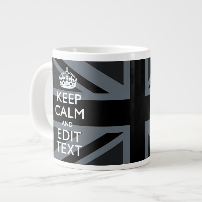Djärv Svart Svart  Keep Calm Din Text Union Jack Jumbo Mugg (Framsida vänster)