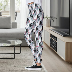 Djärv svart tribal drakar röda blå blommor leggings