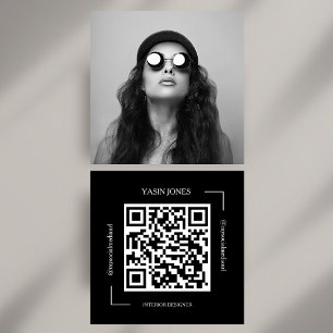 Djärv svart-vit QR-kod för socialt foto Fyrkantigt Visitkort