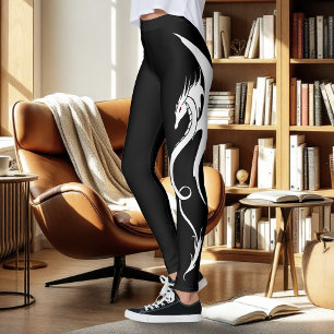 Djärv Svart Vit Tribal Drak Illustrationsdesign Leggings
